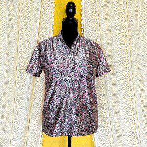 Vintage Shapely Y2k Floral Shiny Nylon Blouse Size 8